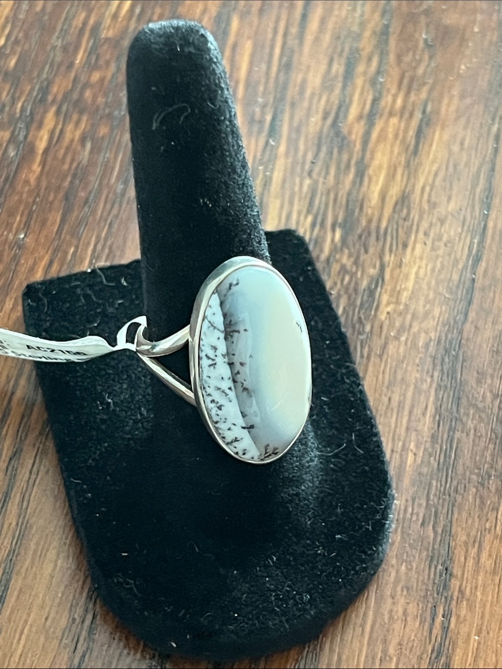 Sterling Silver Dendritic Opal Oval Ring in White and Gray
